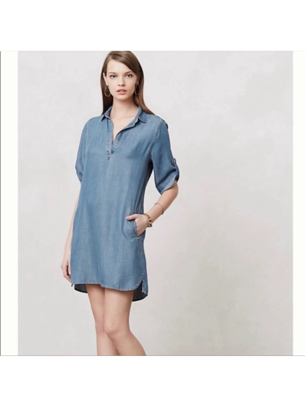 anthropologie cloth and Chambray Shirt Dress in Light Blue size large